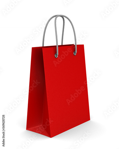 red paper gift bag on white background. Isolated 3D illustration