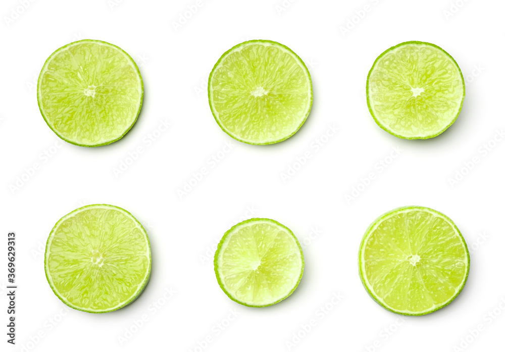 Collection of limes isolated on white background