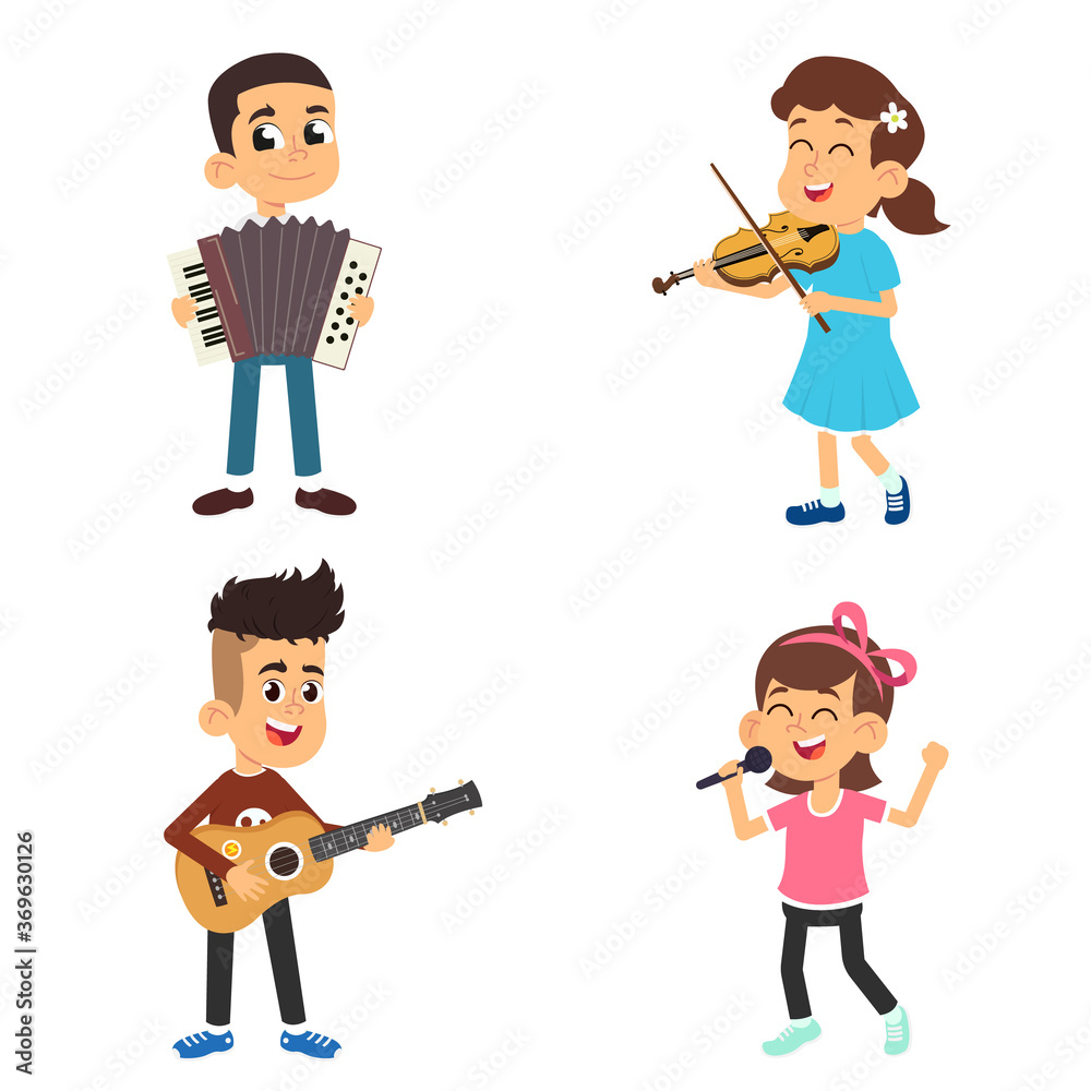 children with musical instruments play and sing. children with musical instruments play and sing.