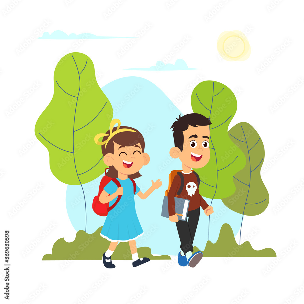 Featuring a Young Boy and Girl Going to School - Featuring a Young Boy and Girl Going to School -