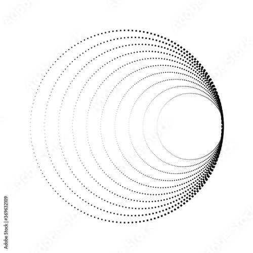 Halftone dots in tunnel form. round logo . vector dotted frame pipe . tube design element