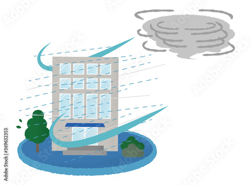 台風の被害に遭うビルのベクターイラスト