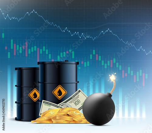 Barrel of crude oil. Decline financial charts