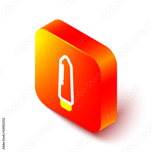 Isometric line Dildo vibrator for sex games icon isolated on white background. Sex toy for adult. Vaginal exercise machines for intimate. Orange square button. Vector Illustration.