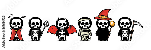 Cute skull mascot design illustration with halloween theme set