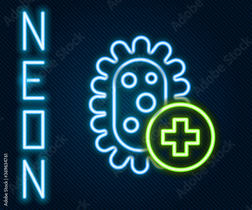 Glowing neon line Positive virus icon isolated on black background. Corona virus 2019-nCoV. Bacteria and germs, cell cancer, microbe, fungi. Colorful outline concept. Vector Illustration.