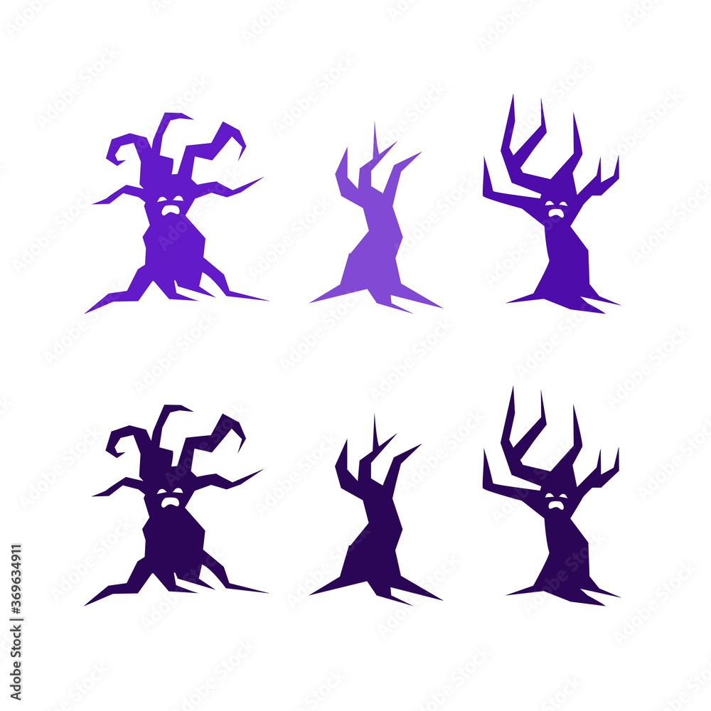 Vector illustration of icons for halloween. Isolated modern flat vector illustration of old tree.