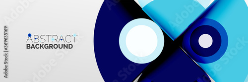 Bright color circles, abstract round shapes and triangles composition with shadow effects. Vector modern geometric design template