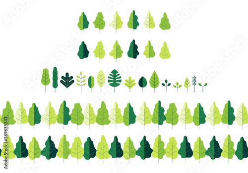 Seamless pattern vector of modern flat design trees. Abstract nature background, forest border.