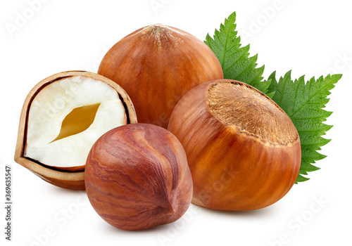 Hazelnuts full macro shoot food ingredient on white isolated