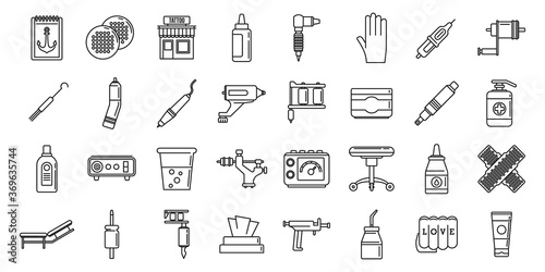 City tattoo studio icons set. Outline set of city tattoo studio vector icons for web design isolated on white background