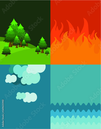 Set of 4 vector elements   -   fire, water, air, ground