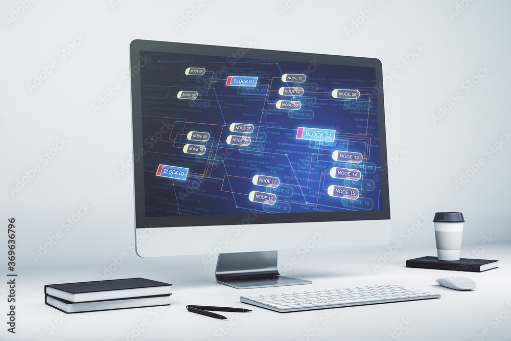 Abstract creative coding concept on modern laptop screen. 3D Rendering Abstract creative coding concept on modern laptop screen. 3D Rendering
