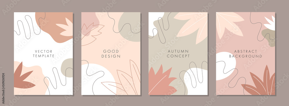 Fototapeta Set of abstract creative artistic templates with autumn concept. Universal cover Designs for Annual Report, Brochures, Flyers, Presentations, Leaflet, Magazine.
