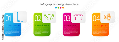 Set line Ice hockey stick and puck, Protective sport jockstrap, Hockey table and Hockey table. Business infographic template. Vector.