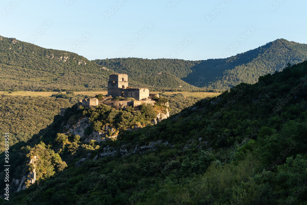 Castle of Ocio , ruins of a medieval castle of Kingdom of Navarre in Inglares Valley, Alava in Spain