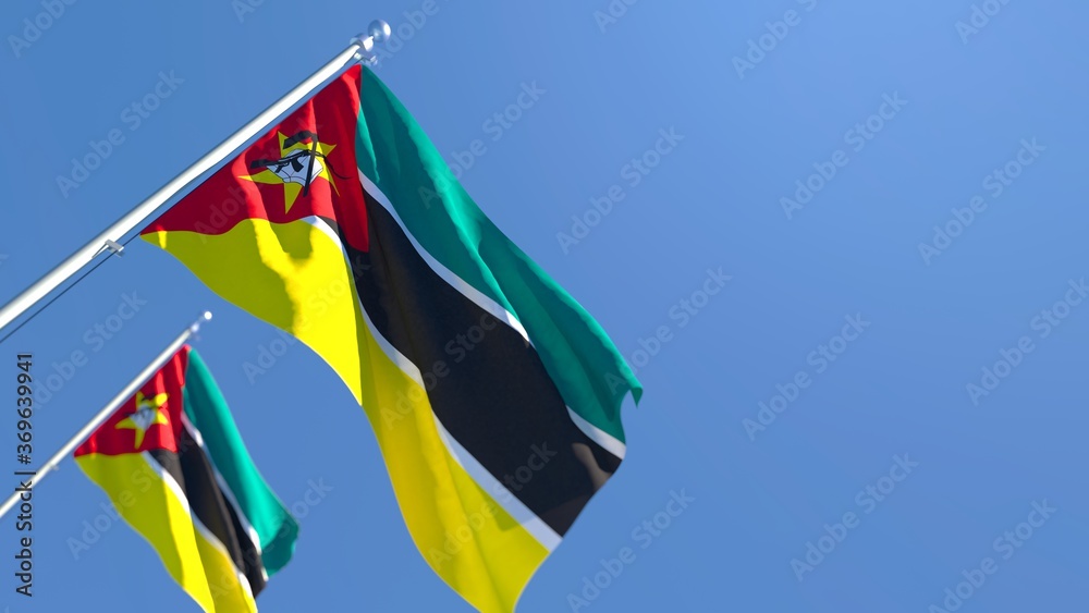 3D rendering of the national flag of Mozambique waving in the wind 3D rendering of the national flag of Mozambique waving in the wind