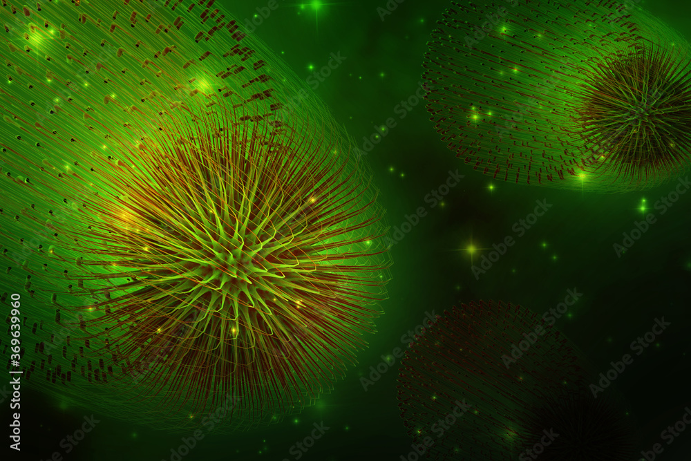 Fototapeta premium 3d render Corona virus disease COVID-19. Microscopic view of a infectious virus