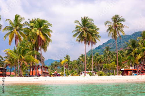 Tropical coast of Koh Chang island in Thailand. Travel and tourism. View from the water