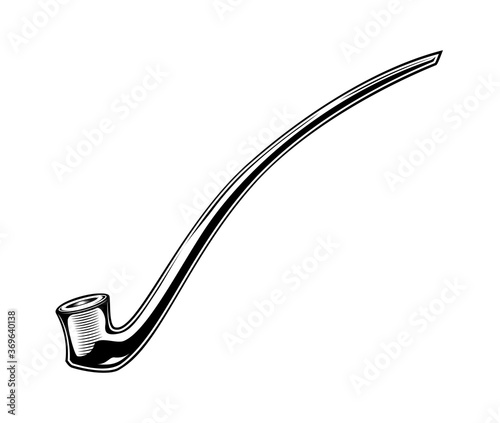 Vintage monochrome detailed smoking pipe illustration. Isolated vector template