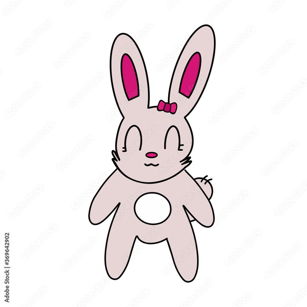 Funny hare sticker. Rabbit with a pink bow. Suitable for postcards, stickers, T-shirts and children's books. Isolated, vector. Funny hare sticker. Rabbit with a pink bow. Suitable for postcards, stickers, T-shirts and children's books. Isolated, vector.