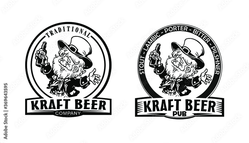 Logo design with beer bottle. Designed to label, emblem or badge for brewery, beerhouses and pubs. Men holding beer, logo illustration