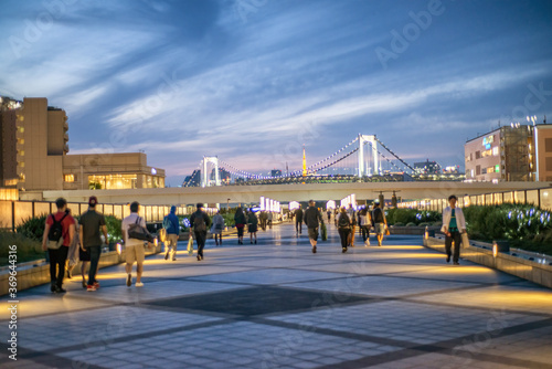 Night view of tourists in Odaiba, Tokyo