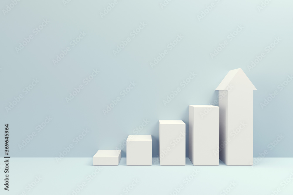 White stair step to growth success, 3d render, progress way and forward achievement creative concept - obrazy, fototapety, plakaty 