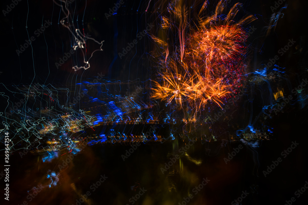 Abstrackt beautiful Fire works show and reflection on the river. Abstrackt beautiful Fire works show and reflection on the river.