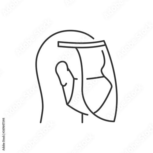 Wear face shield and protective mask linear icon. Editable stroke