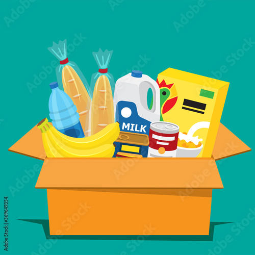 Illustration vector flat cartoon of donation food box isolated on white background.