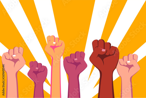 Demonstration vector concept: crowd fist hands punching the air together