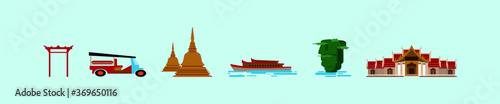 a set of bangkok icon. travel thailand landmarks isolated on blue