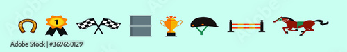 horse race set. isolated vector on blue background