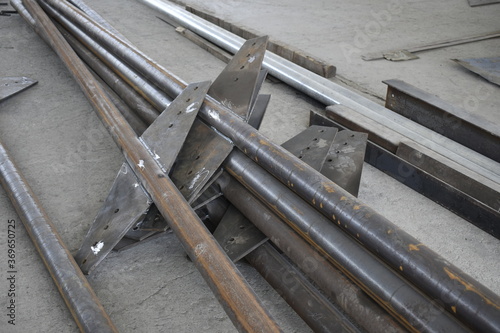 steel Structural pipes with plates in the workshop . Muscat, Oman.