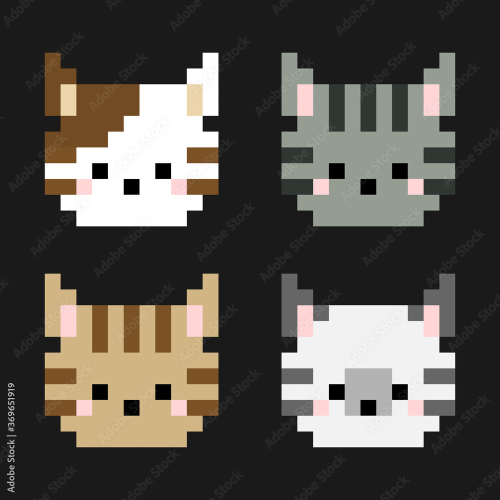 8 bit Pixel tabby cat head. Animal in vector illustration. Stock Vector ...