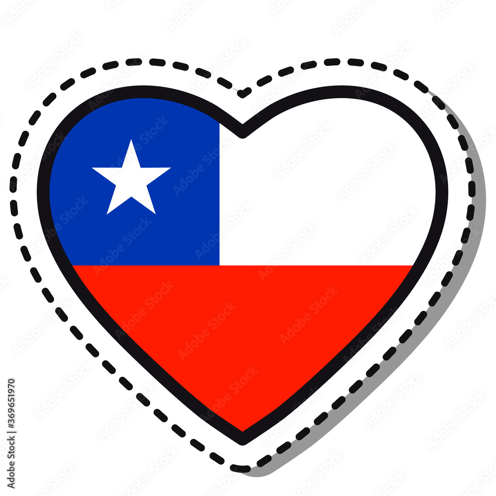 Flag Chile heart sticker on white background. Vintage vector love badge. Template design element. National day. Travel sign.