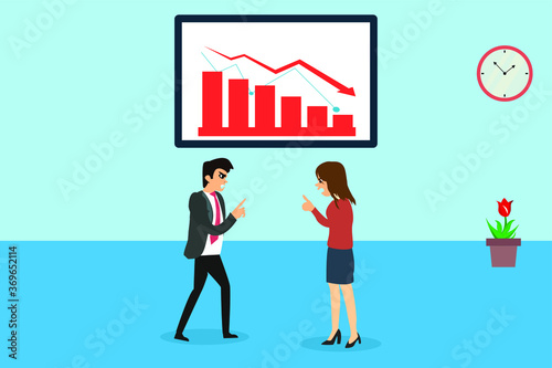 Business loss vector concept: business partner blaming each other  over a declining business profit