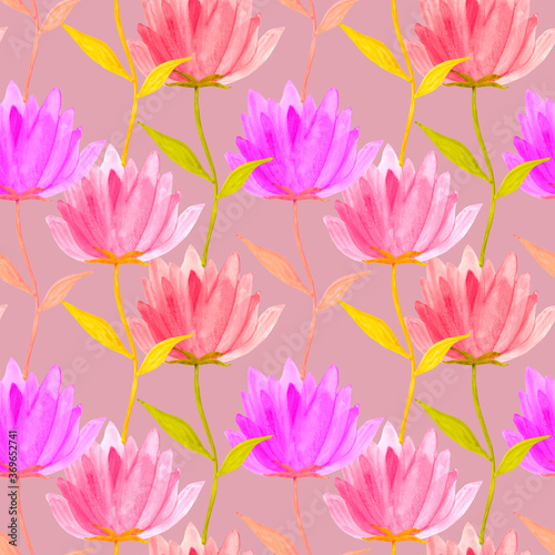 Fantasy flowers seamless watercolor pattern  vertical. illustration JPG.