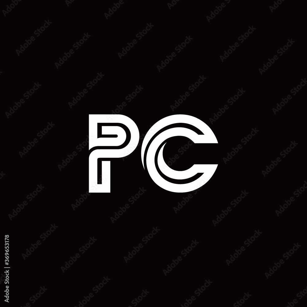 PC monogram logo with abstract line