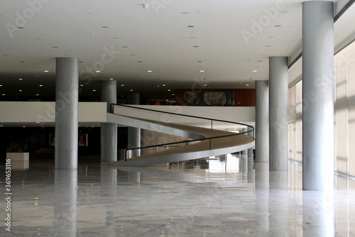 The interior of the modern main hall of the Planalto Palace in Brasilia, capital of Brazil. Oficial office workplace of the President of the country
