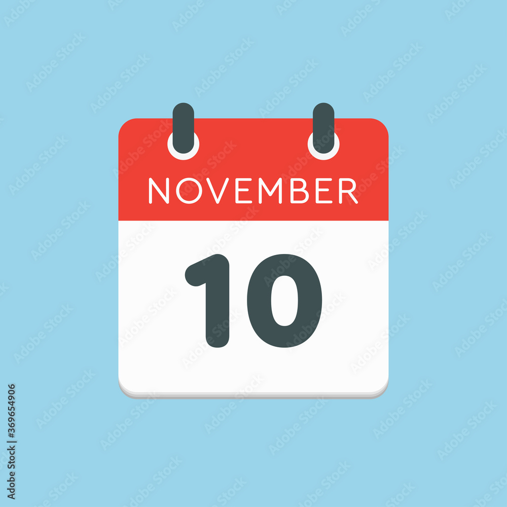 Calendar icon day 10 November, template icon day