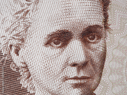 Marie Curie portrait Poland 20 Zlotych banknote close up macro. Famous scientist (chemistry and physics), pioneer in research of radioactivity, Nobel Prize winner. photo