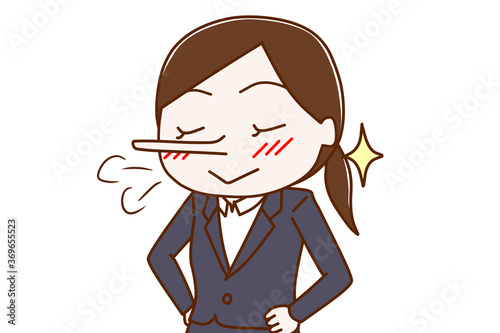 鼻を高くしてどや顔をするスーツ姿の女性