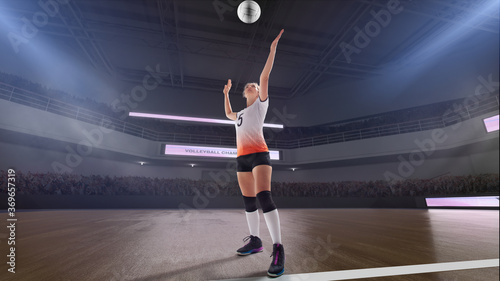 Female professional volleyball players in action on 3d stadium. © VIAR PRO studio