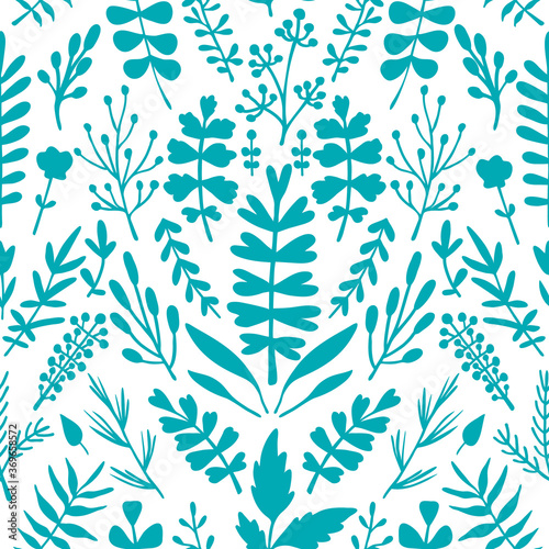 Vector seamless pattern with hand drawn plants. Floral ornament. Illustration for wallpaper  wrapping paper  textile  surface design