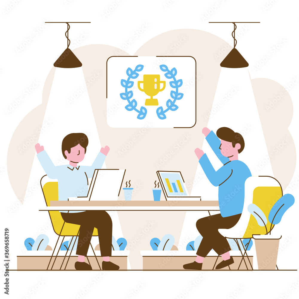 Two men success get prize on their work Two men success get prize on their work