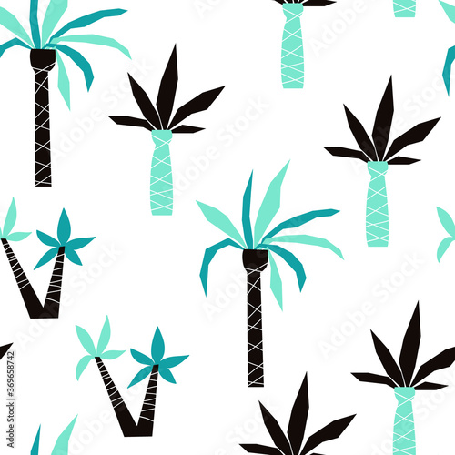 Vector seamlees pattern with palm trees. Simple bright background with palms for wallpaper, fabric, textile design, scrapbooking, wrapping paper