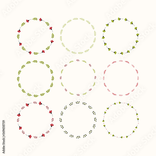 Vector set of different wreathes with flowers and leaves. Floral elements for party invitations, card design