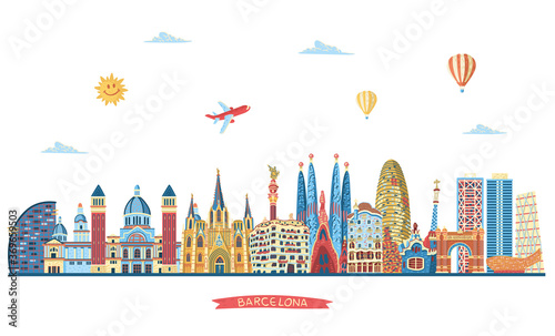 Barcelona detailed skyline. Vector illustration